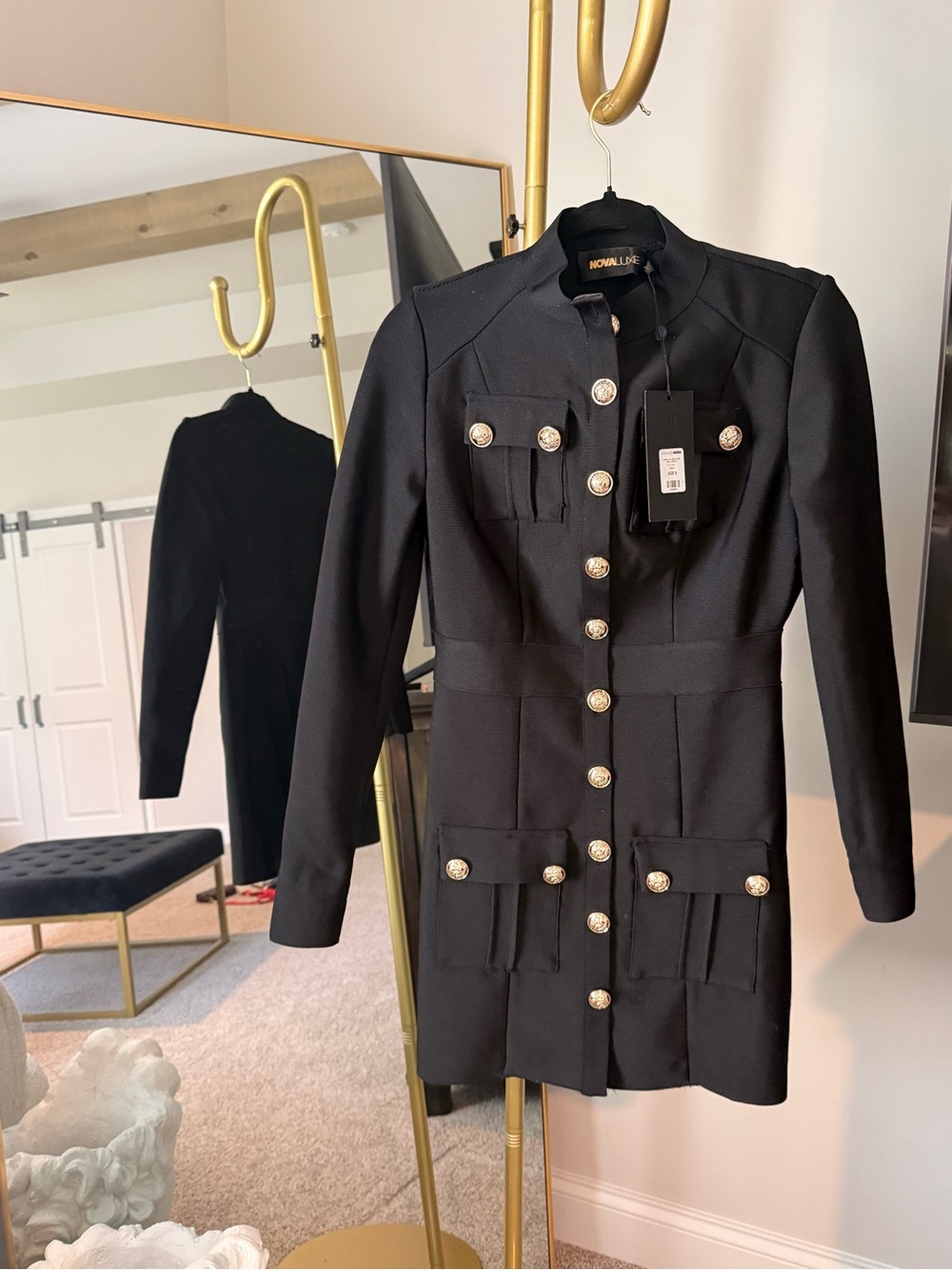 Fashion Nova Black Military-Inspired Button Jacket Dress